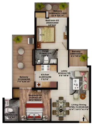 1 BHK floor plan – The Brook